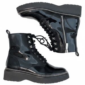 ‼️MICHAEL KORS BLACK GENUINE PATENT LEATHER BIKER BOOTS‼️ Size 8.